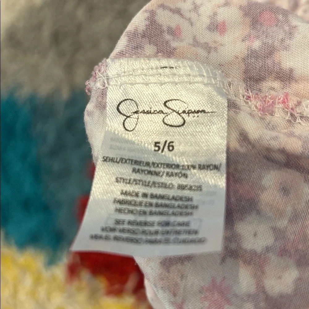 Jessica Simpson Girl Pink Floral Boho Blouse Flutter Sleeve Button Front Top 5/6